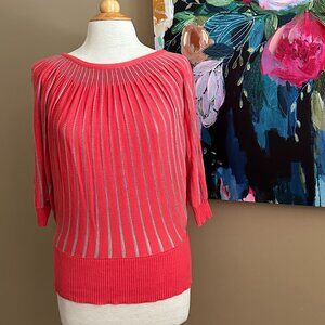 Double Zero Coral & Gray Striped Knit Top Women's Size Medium